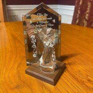 1991 DACRA GLASS Guardian Angel Figurine Crystal  Mirror Base Made in USA